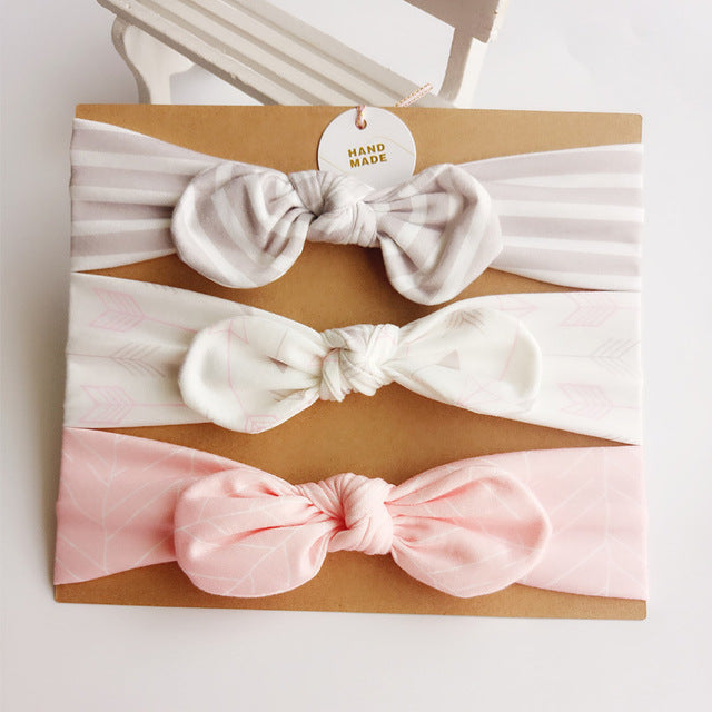 3pcs/set Baby Headband Girls Hair Accessories Cotton Rabbit Ear Turban Bow Elastic Hairband Baby Princess Christmas Day Gifts