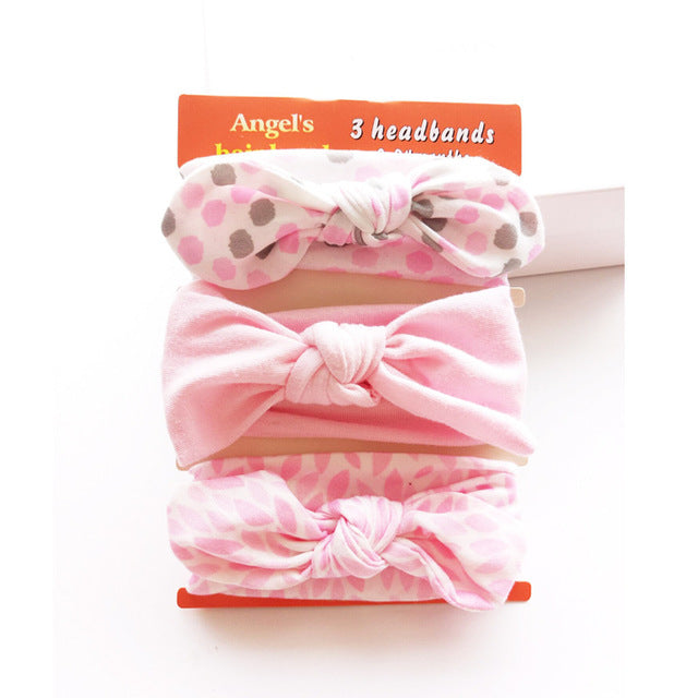 3pcs/set Baby Headband Girls Hair Accessories Cotton Rabbit Ear Turban Bow Elastic Hairband Baby Princess Christmas Day Gifts