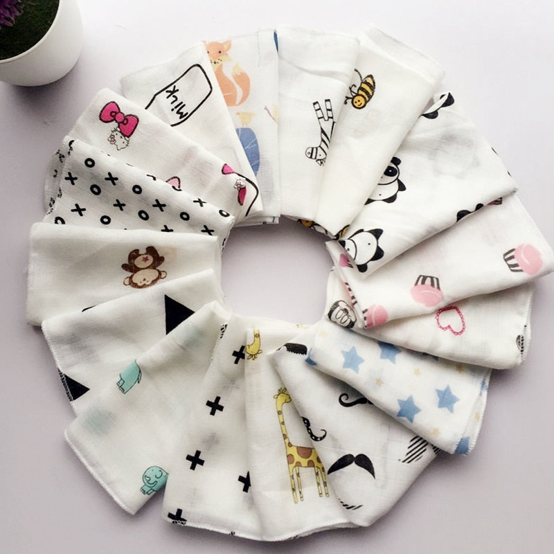 10pcs Baby Infant Towel 28*28cm Muslin Towel Handkerchiefs Two Layers Wipe Towel