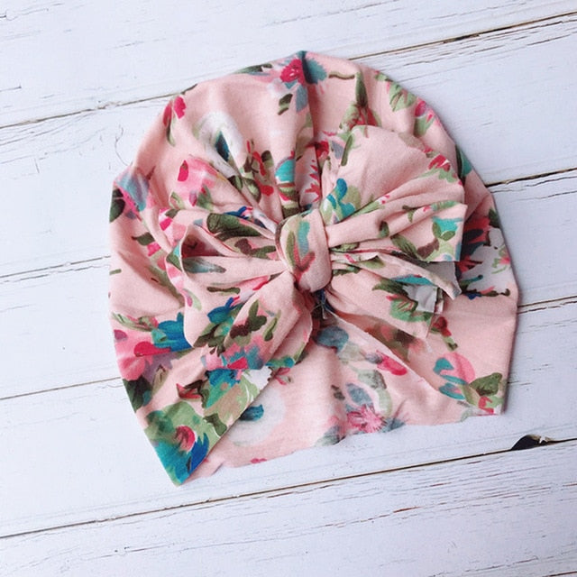 Fashion Cute Baby Hat Toddler Kids Soft Cotton Turban Beanies Hat Boy Girl Floral Bowknot Head Wraps For 0-3 Years Kids