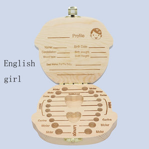 Girls and Boys Babies Multi Language Wooden Deciduous Baby Teeth Box 12.5*11.5cm Baby Teeth Collection Box Baby Souvenirs