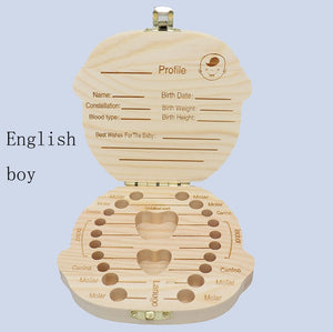 Girls and Boys Babies Multi Language Wooden Deciduous Baby Teeth Box 12.5*11.5cm Baby Teeth Collection Box Baby Souvenirs