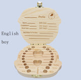 Girls and Boys Babies Multi Language Wooden Deciduous Baby Teeth Box 12.5*11.5cm Baby Teeth Collection Box Baby Souvenirs