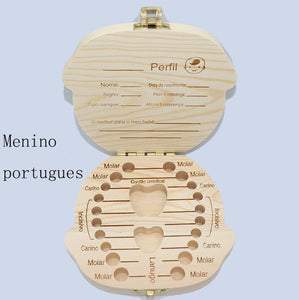 Girls and Boys Babies Multi Language Wooden Deciduous Baby Teeth Box 12.5*11.5cm Baby Teeth Collection Box Baby Souvenirs