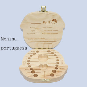 Girls and Boys Babies Multi Language Wooden Deciduous Baby Teeth Box 12.5*11.5cm Baby Teeth Collection Box Baby Souvenirs