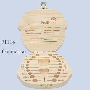 Girls and Boys Babies Multi Language Wooden Deciduous Baby Teeth Box 12.5*11.5cm Baby Teeth Collection Box Baby Souvenirs