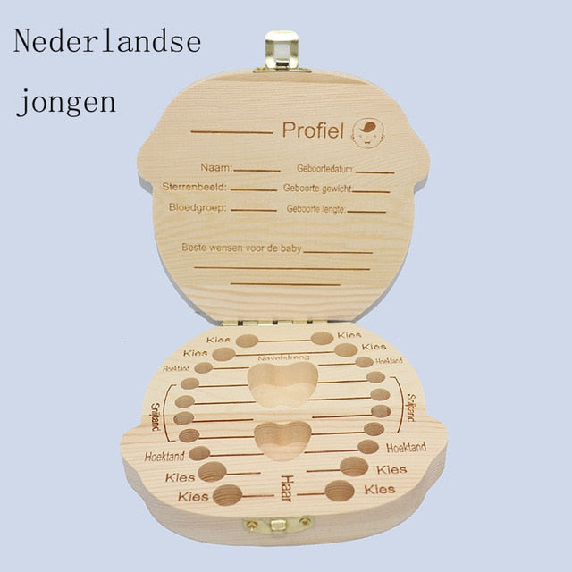 Girls and Boys Babies Multi Language Wooden Deciduous Baby Teeth Box 12.5*11.5cm Baby Teeth Collection Box Baby Souvenirs