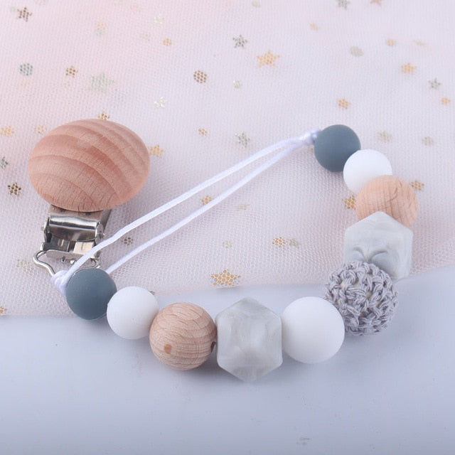 Pacifier Clip Baby Silicone Teething Beads Paci Holder Soothie Clips Teether Toy Chewbeads Baby Birthday Shower Gift