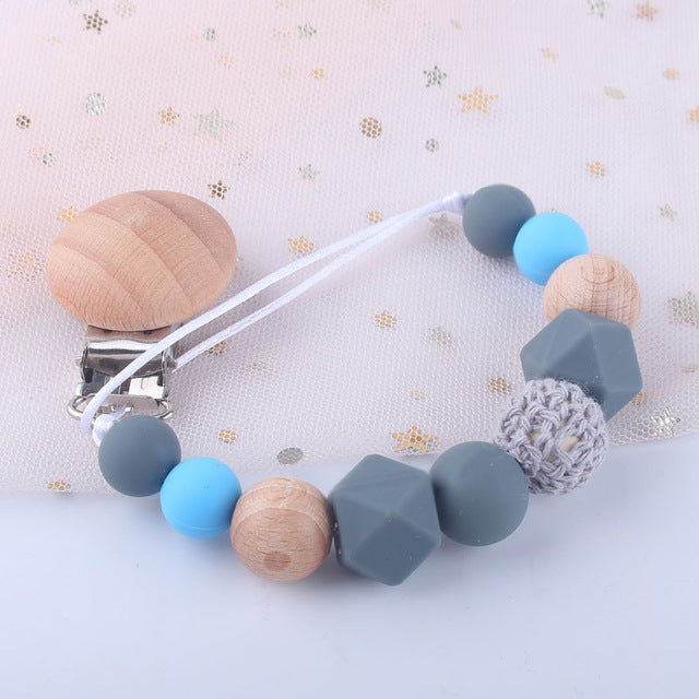 Pacifier Clip Baby Silicone Teething Beads Paci Holder Soothie Clips Teether Toy Chewbeads Baby Birthday Shower Gift