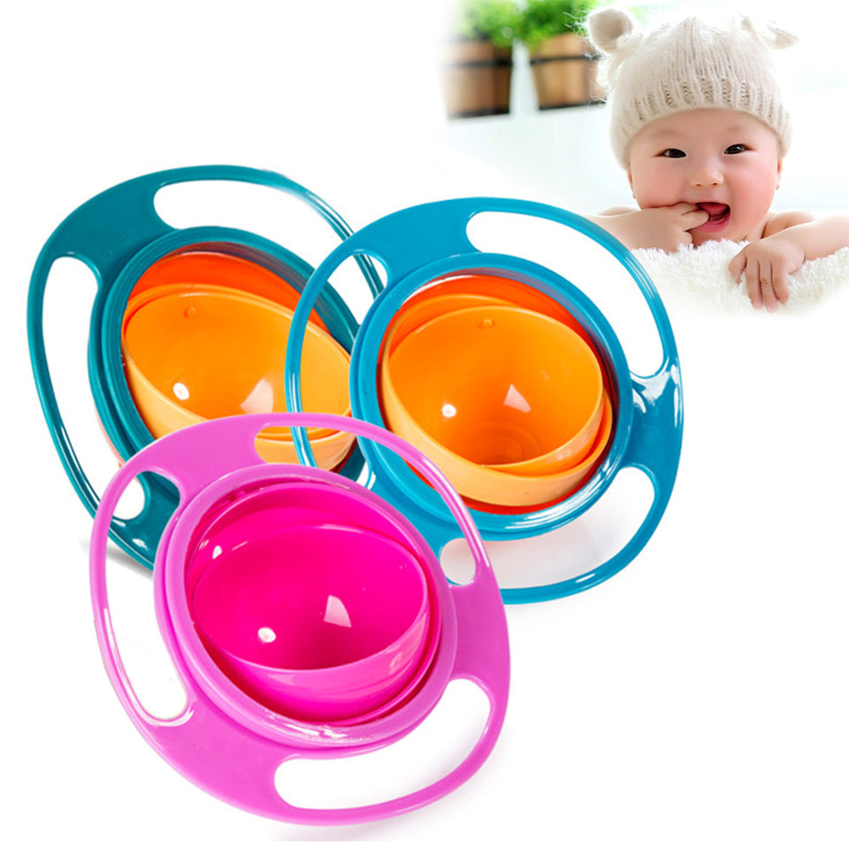 Baby Kids Non Spill Feeding Toddler Gyro Bowl 360 Rotating Avoid Food Spilling Feeding Dishes