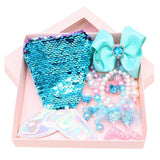 Mermaid Accessories Jewelry Set Sequins Purse Necklace Bracelet Bow Hair Clip Shell Earring Gift for Elsa Ariel Princess Girls