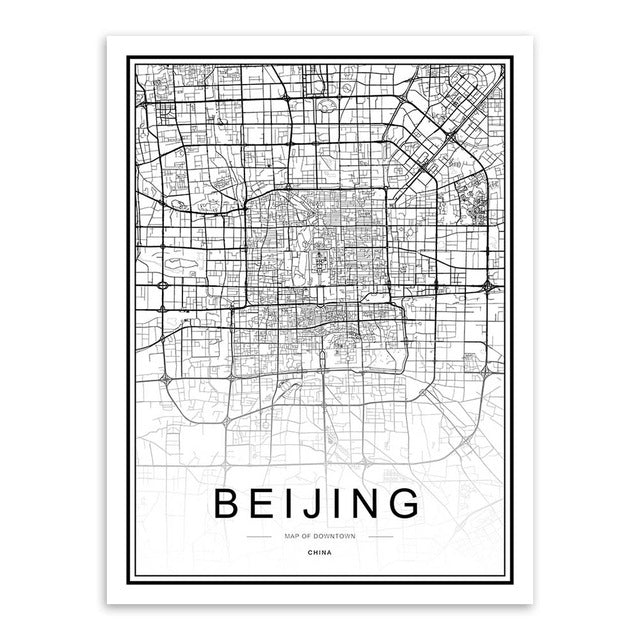 Black White Custom World City Map Paris London New York Posters Nordic Living Room Wall Art Pictures Home Decor Canvas Paintings