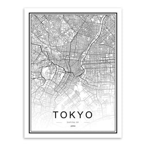 Black White Custom World City Map Paris London New York Posters Nordic Living Room Wall Art Pictures Home Decor Canvas Paintings