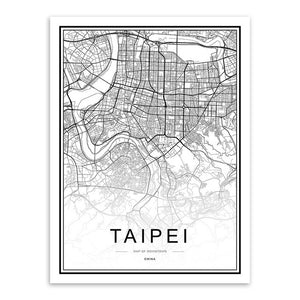 Black White Custom World City Map Paris London New York Posters Nordic Living Room Wall Art Pictures Home Decor Canvas Paintings