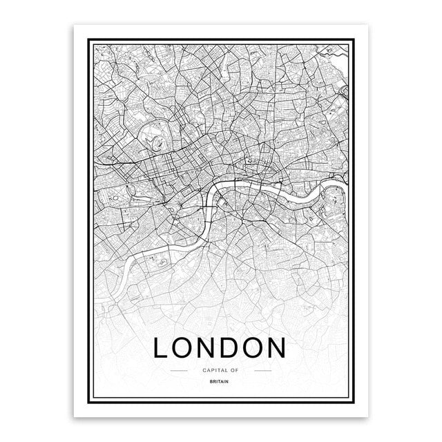 Black White Custom World City Map Paris London New York Posters Nordic Living Room Wall Art Pictures Home Decor Canvas Paintings