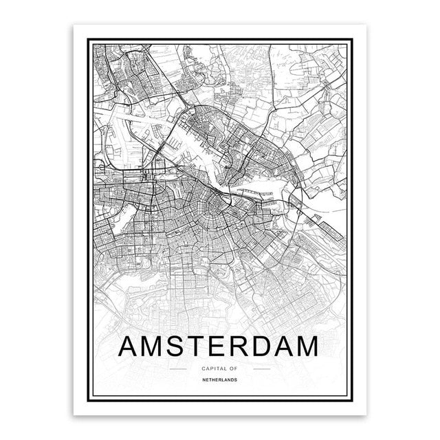 Black White Custom World City Map Paris London New York Posters Nordic Living Room Wall Art Pictures Home Decor Canvas Paintings